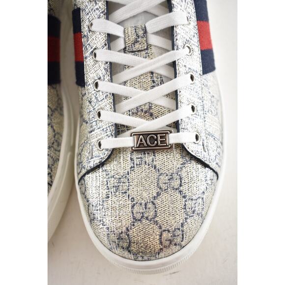 Gucci Ace GG Logo Supreme Canvas Beige Blue Silver Low Top Flat Sneaker G 14 15 - Picture 10 of 16